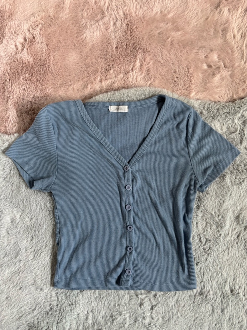 Active usa blue ribbed short sleeve top